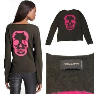 Rare Zadig & Voltaire Cashmere Skull Sweater | Pink Back Graphic, 100% Cashmere